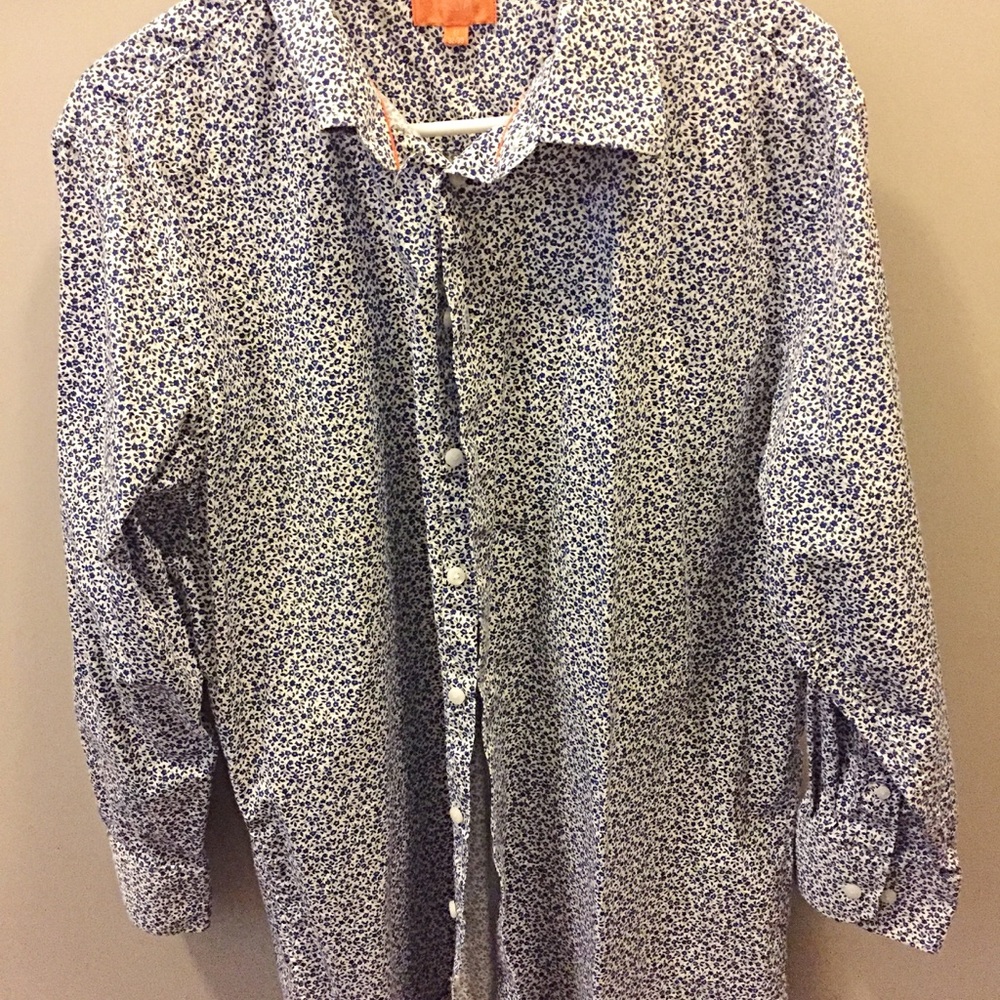 Tallia Blue Floral Slim Fit Dress Shirt (17 32/33)